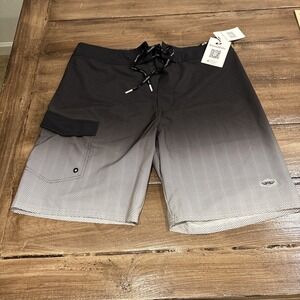 New Rokka Rolla Black Gray Sz 33 Mens Swim Trunks Quick Dry Beach Shorts